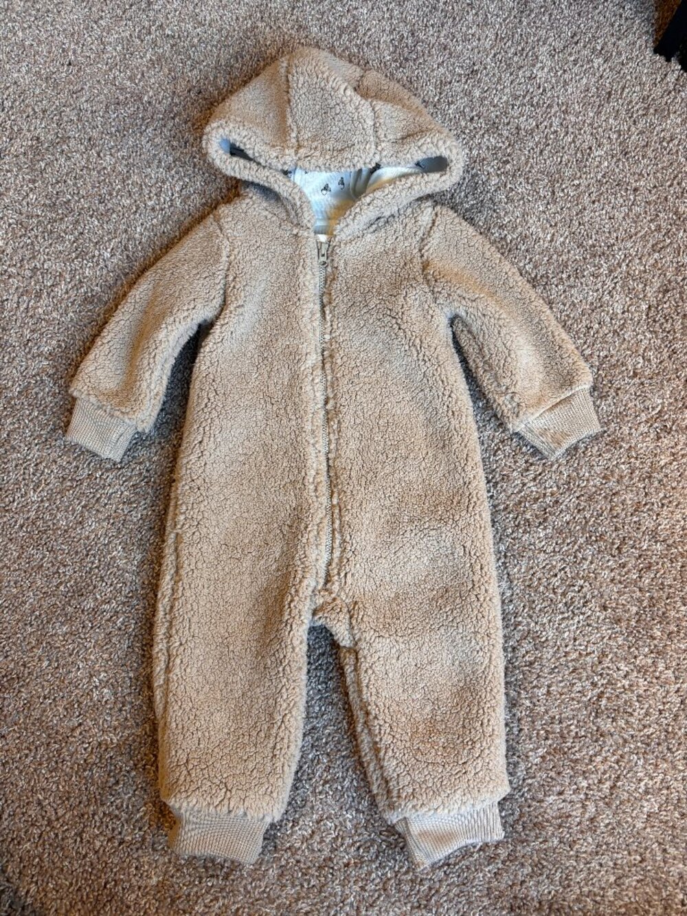 Little Planet by Carter's Baby Sherpa Fleece Hooded Jumpsuit 9M Beige Teddy